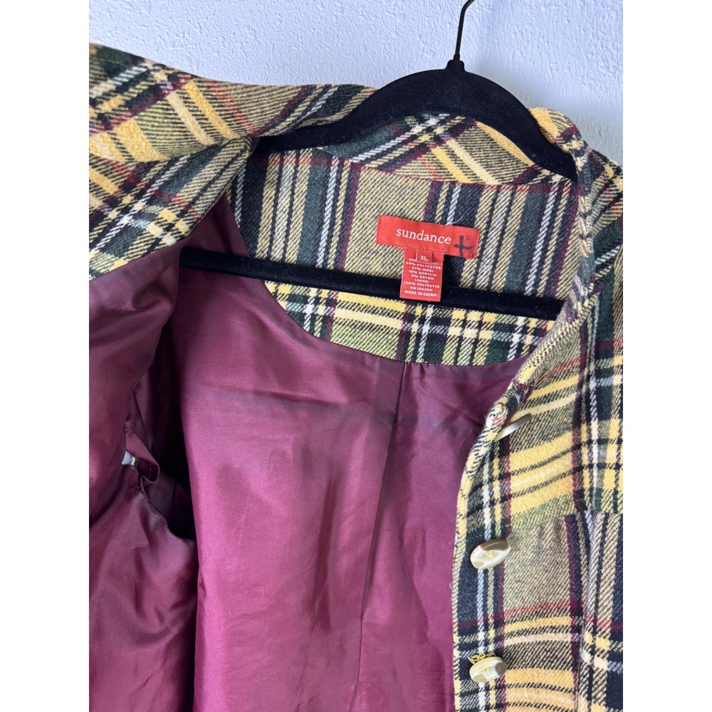 Sundance Size XL Yellow Plaid Wool Blend Button Up Swing Jacket Artsy Grandma - Picture 8 of 8